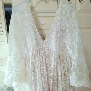 A-Line Plunging Neckline Lace Dress/Wedding/Maternity Dress with Open Back